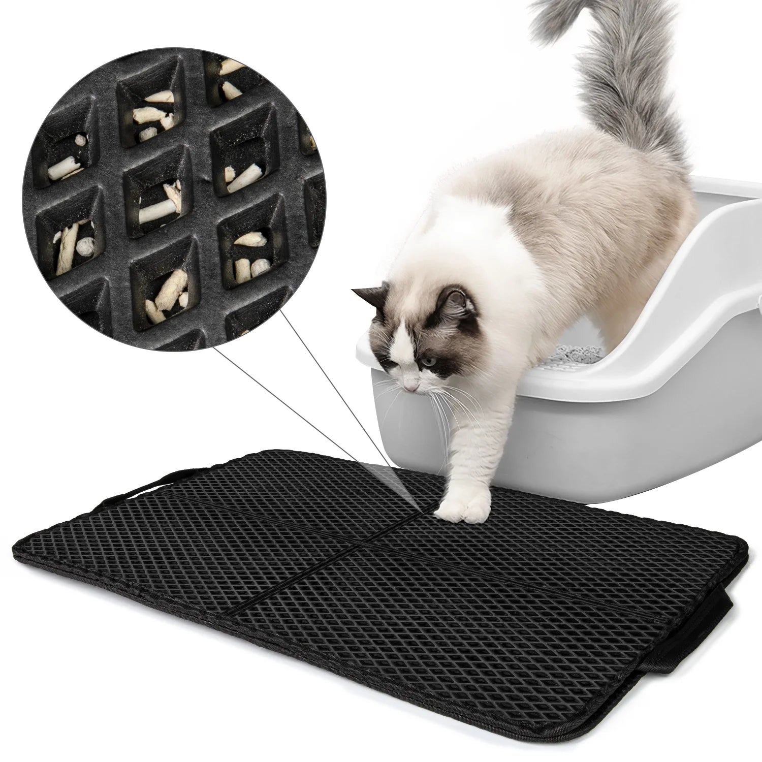 Foldable Large Double Layer Cat Litter Trapping Mat with Handles,30" X 23.6", Grey