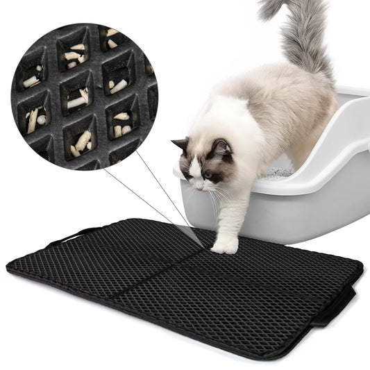 Foldable Large Double Layer Cat Litter Trapping Mat with Handles,30" X 23.6", Grey