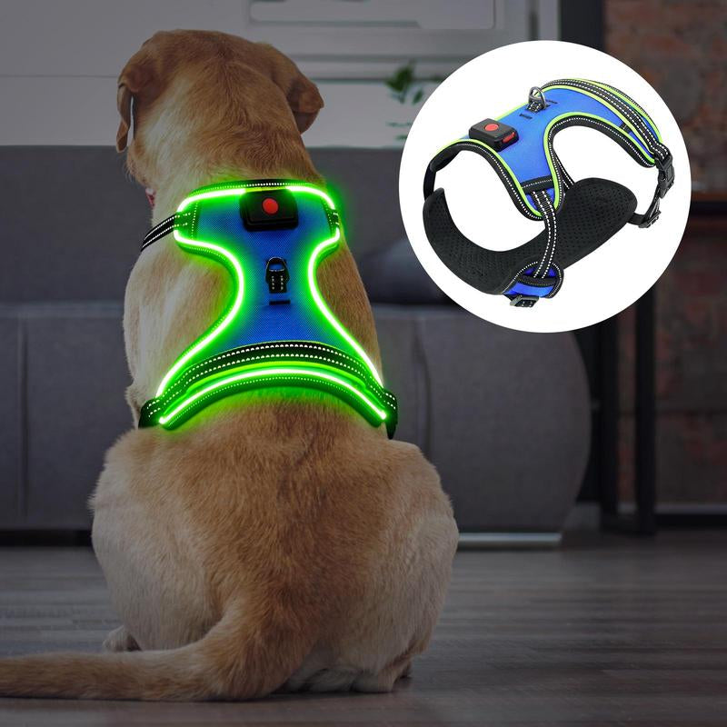 Rechargeable LED Light up Dog Harness, 1 Box Adjustable Pet Harness with Leash, Pet Supplies for Small Medium Large Dogs
