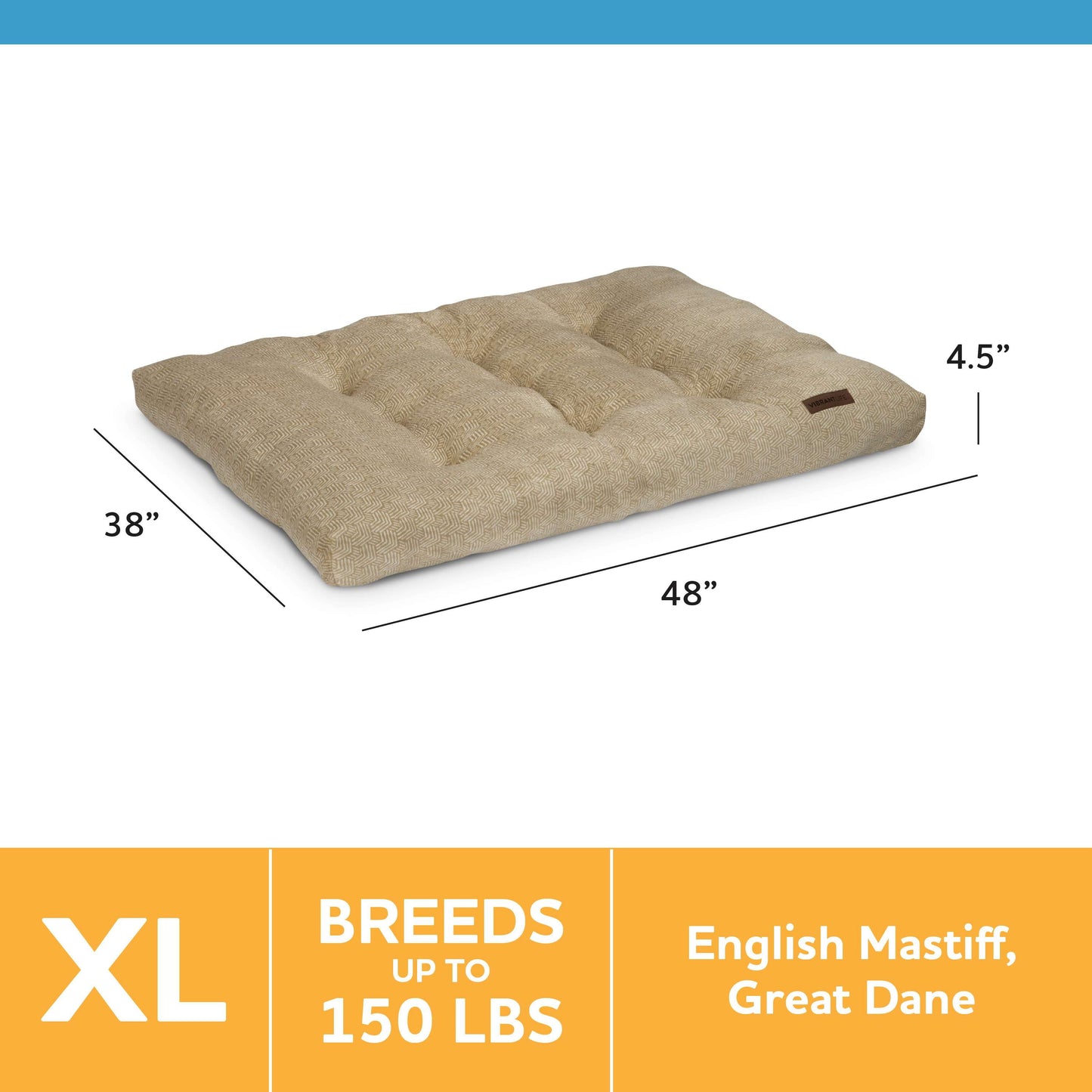 (2 Pack)  Extra Large Dog Bed, Tufted Plush, Tan, 38" X 48"