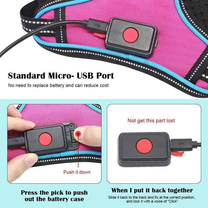 Rechargeable LED Light up Dog Harness, 1 Box Adjustable Pet Harness with Leash, Pet Supplies for Small Medium Large Dogs