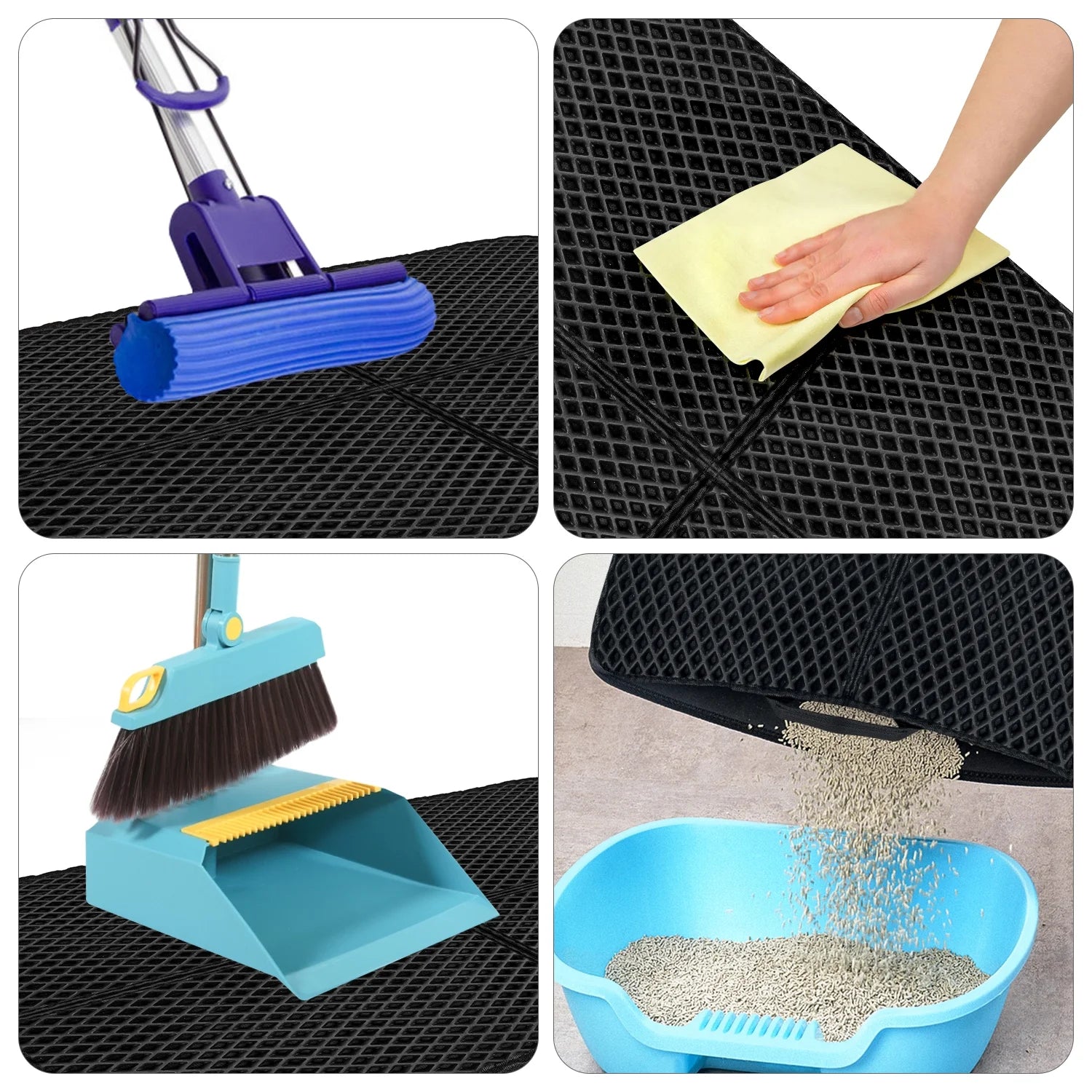 Foldable Large Double Layer Cat Litter Trapping Mat with Handles,30" X 23.6", Grey