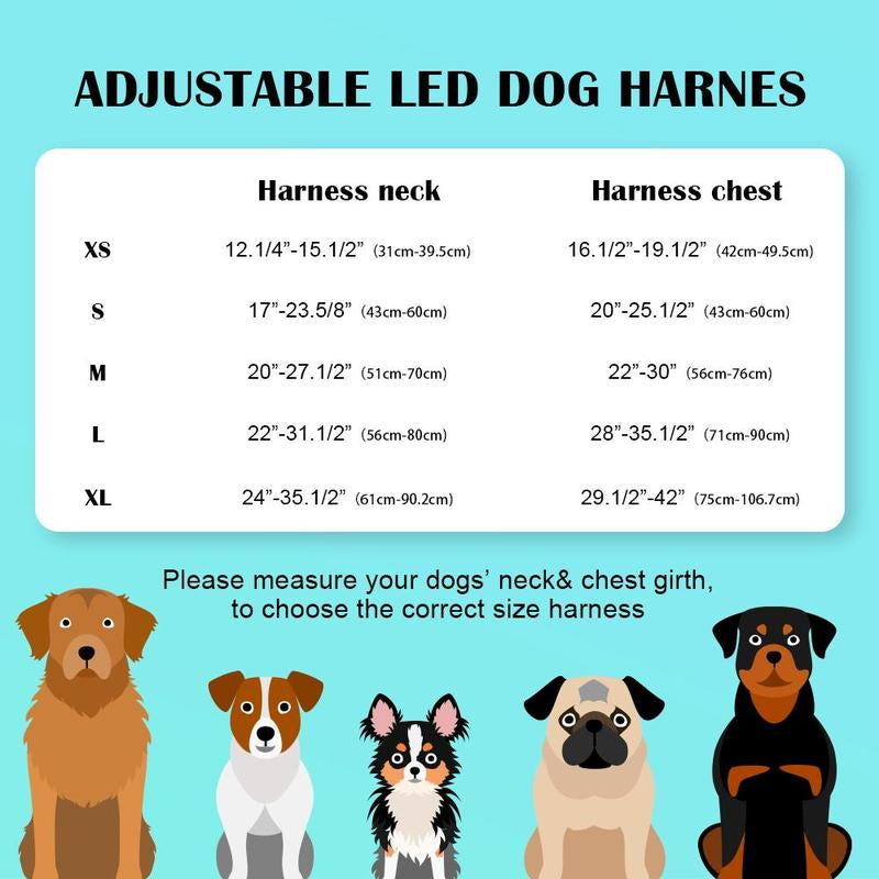 Rechargeable LED Light up Dog Harness, 1 Box Adjustable Pet Harness with Leash, Pet Supplies for Small Medium Large Dogs