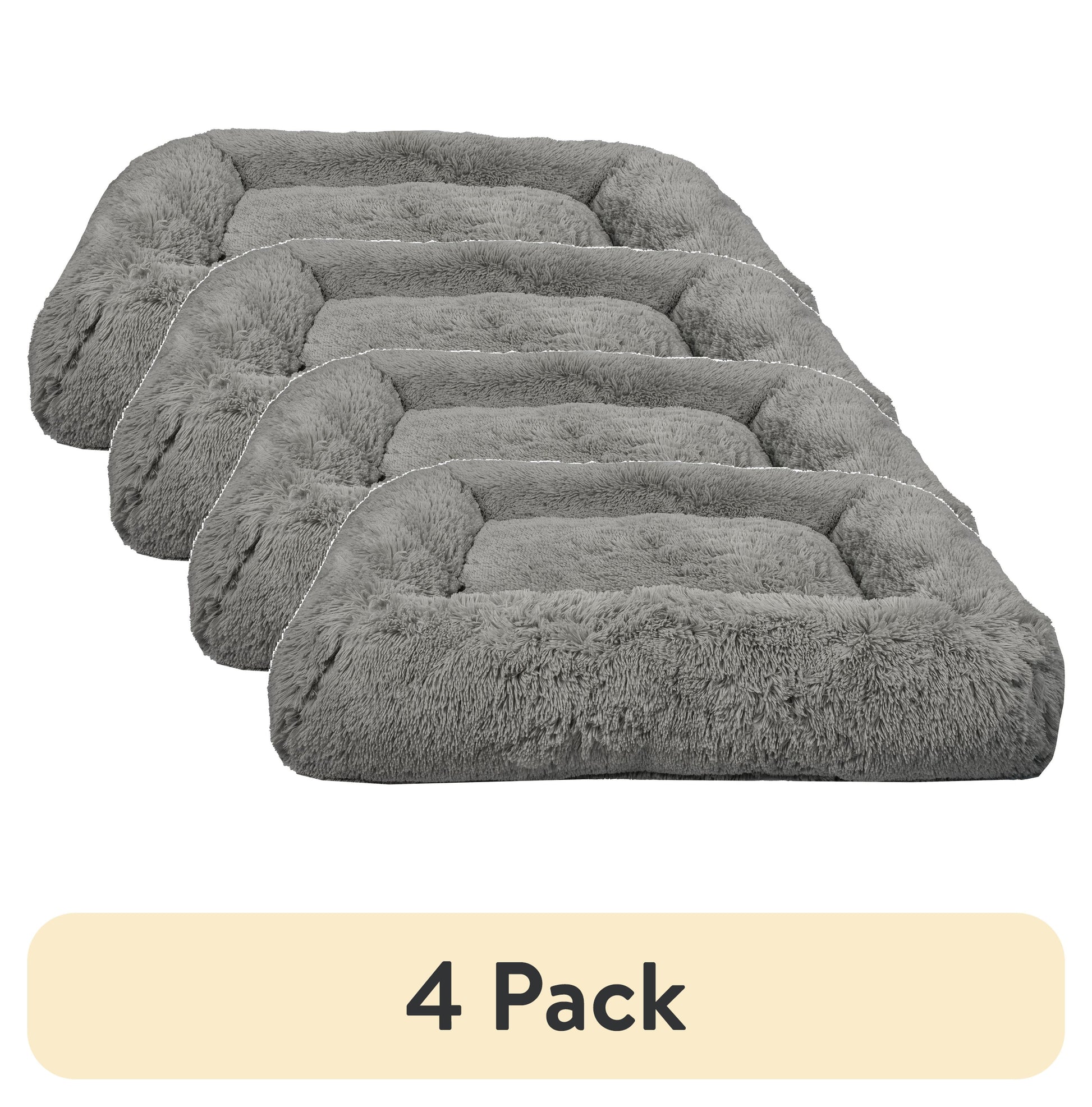 (4 Pack)  Large Furry Bolster Dog Bed, Taupe