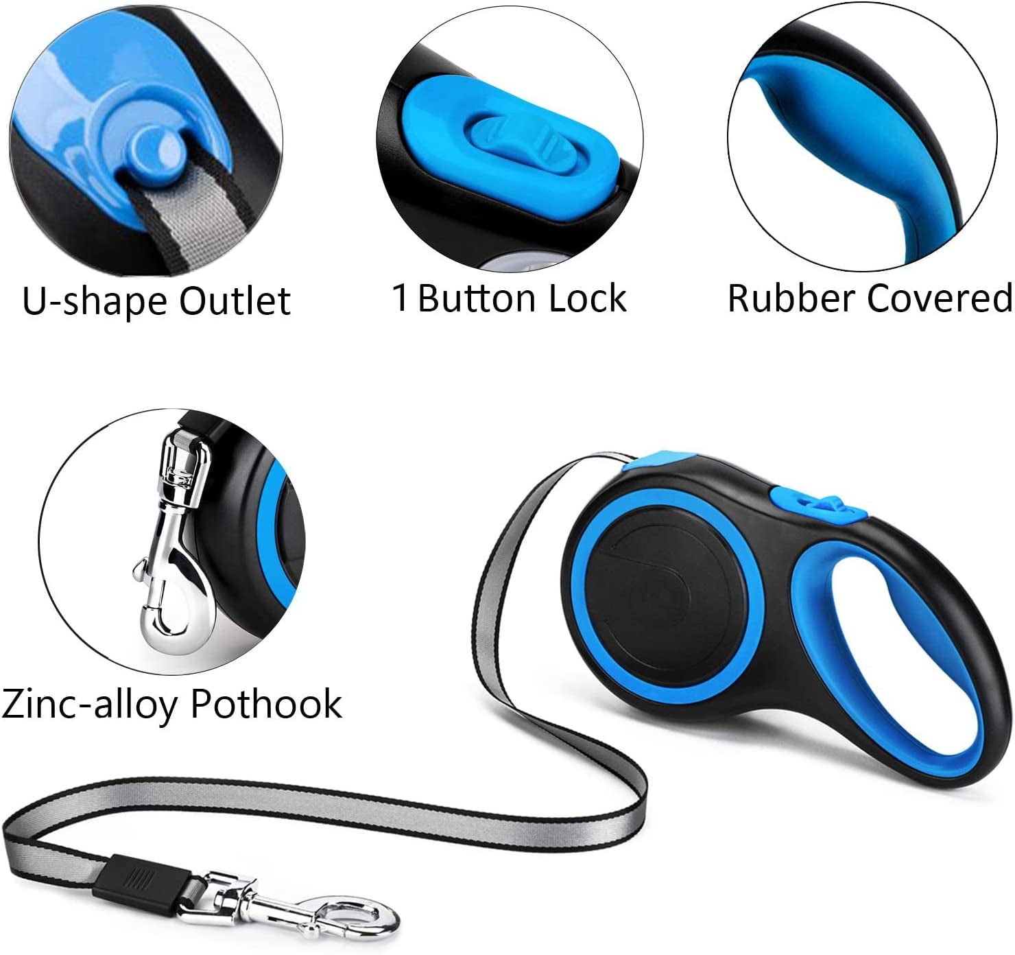 Retractable Dog Leash 26 Ft, Dog Retractable Leash for Small Medium Larger Dogs up to 110 Lbs, 1 Button Break & Lock, 360 Tangle-Free, Heavy Duty Long Dog Lead for Training Running Walking