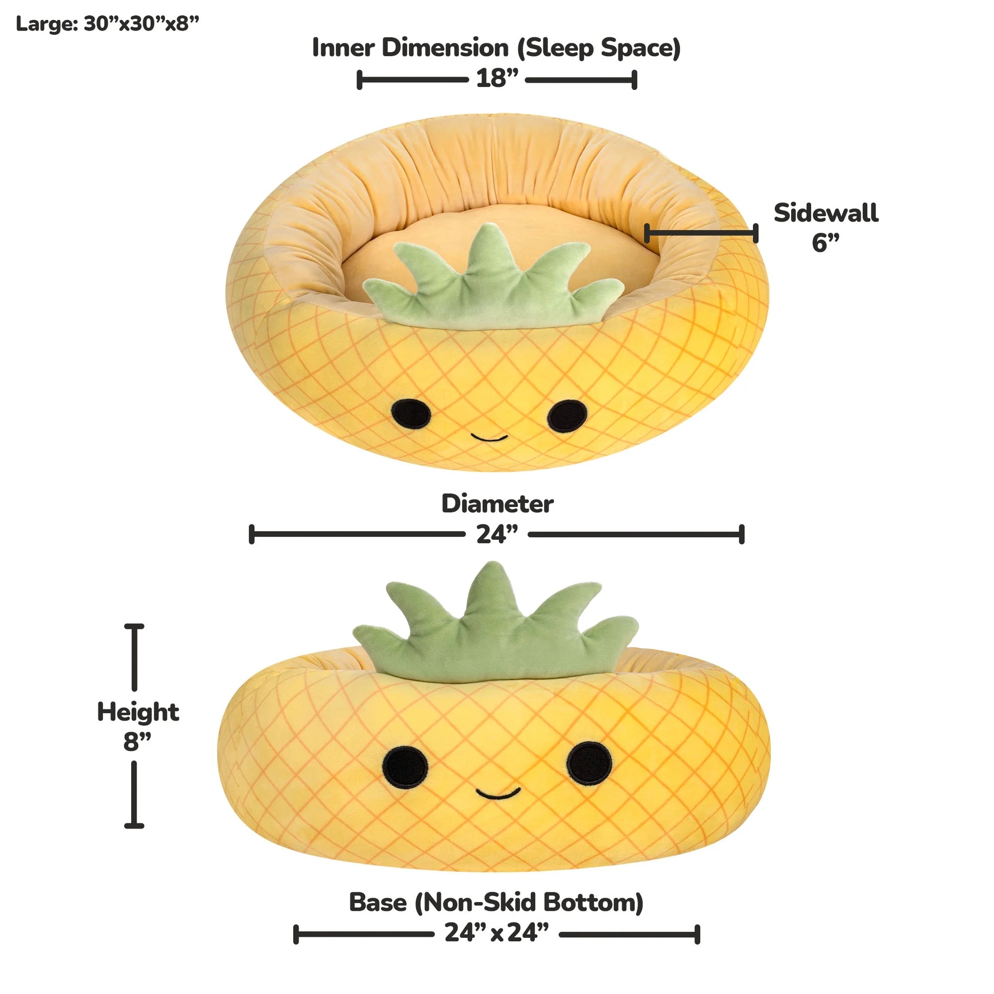 30 Inch Pineapple Pet Bed - Large Ultrasoft Official  Plush Pet Bed