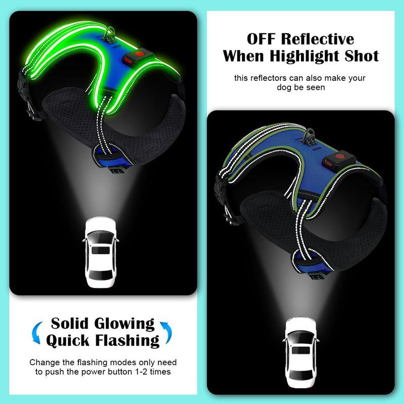 Rechargeable LED Light up Dog Harness, 1 Box Adjustable Pet Harness with Leash, Pet Supplies for Small Medium Large Dogs