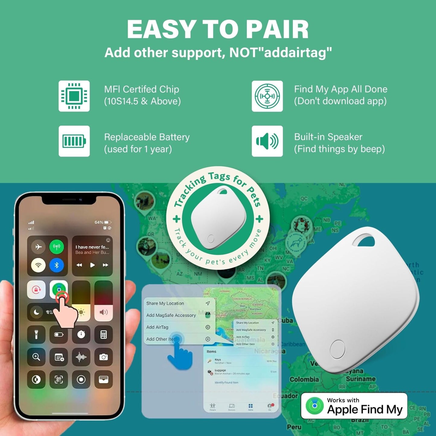 Dog Shock Collar, GPS Trackers for Dogs (Only Ios) with Smart Tracker Itag Do...