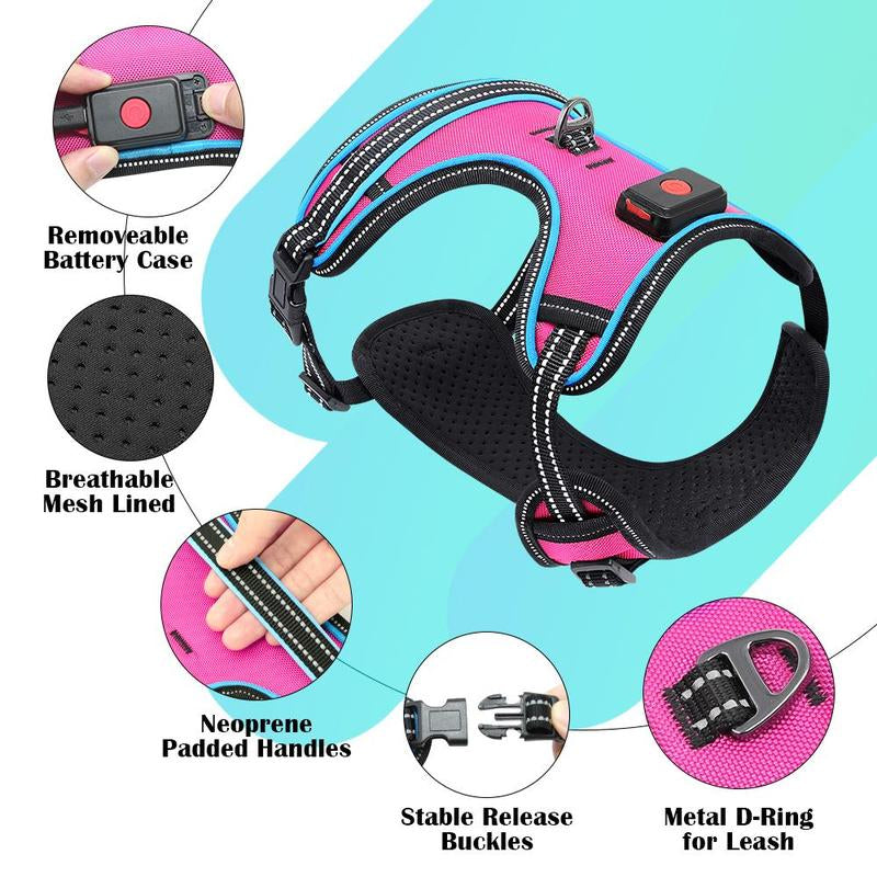 Rechargeable LED Light up Dog Harness, 1 Box Adjustable Pet Harness with Leash, Pet Supplies for Small Medium Large Dogs