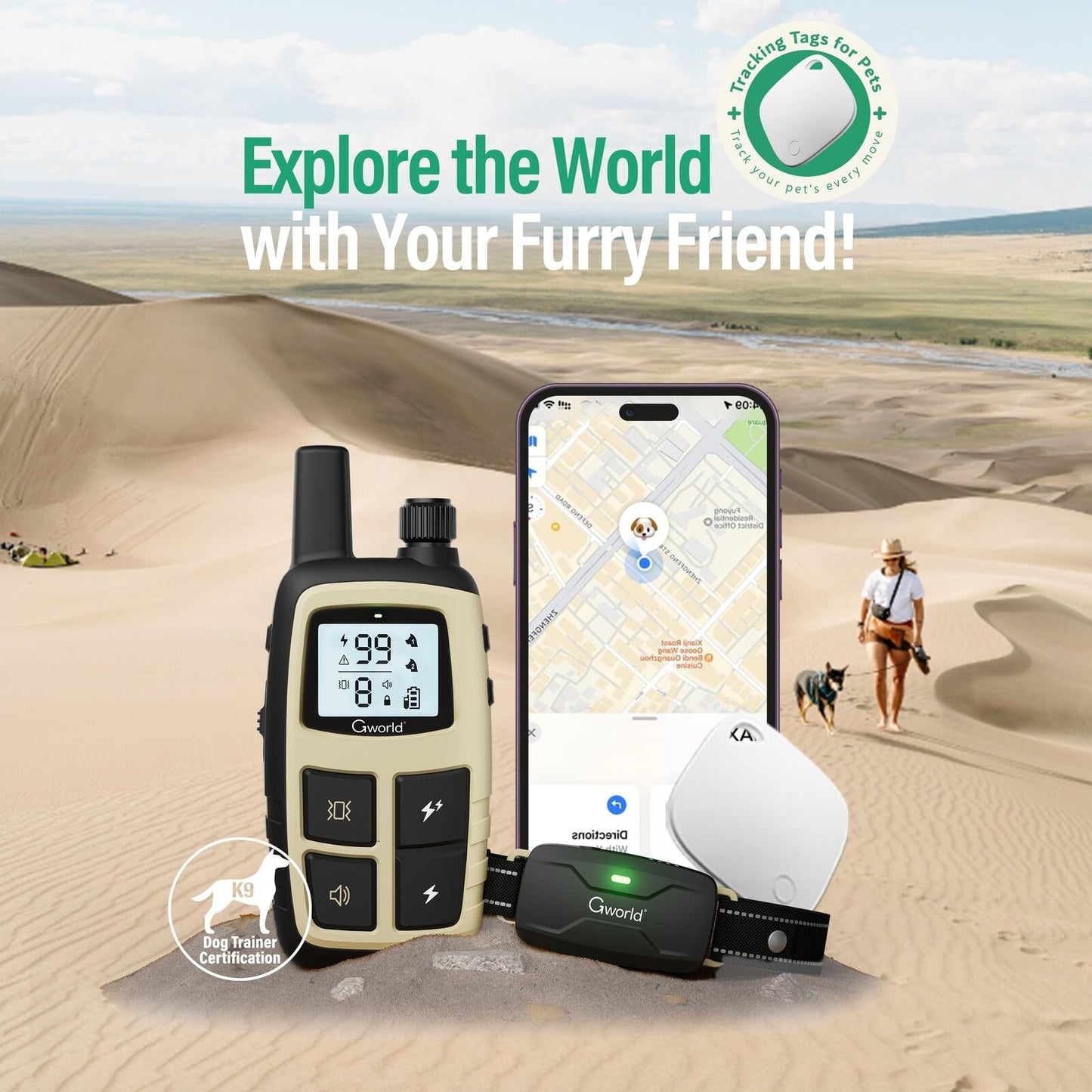 Dog Shock Collar, GPS Trackers for Dogs (Only Ios) with Smart Tracker Itag Do...