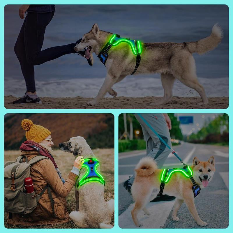 Rechargeable LED Light up Dog Harness, 1 Box Adjustable Pet Harness with Leash, Pet Supplies for Small Medium Large Dogs