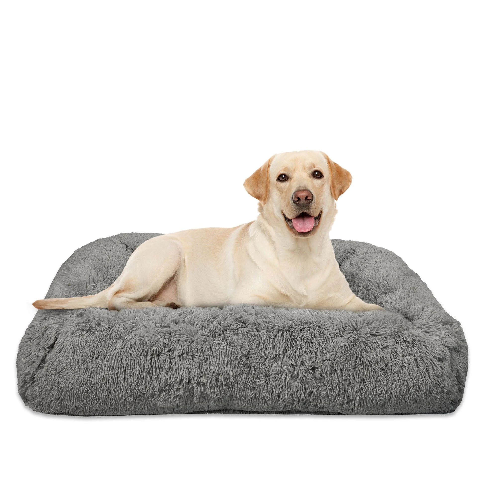 (4 Pack)  Large Furry Bolster Dog Bed, Taupe