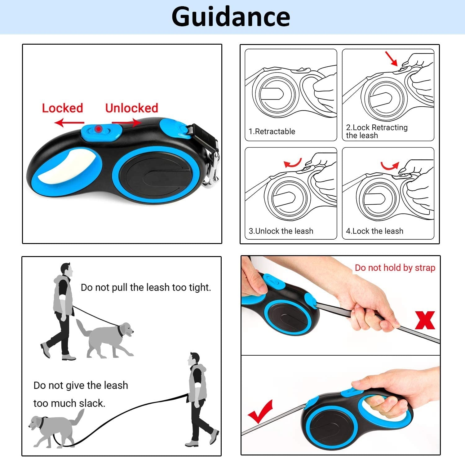 Retractable Dog Leash 26 Ft, Dog Retractable Leash for Small Medium Larger Dogs up to 110 Lbs, 1 Button Break & Lock, 360 Tangle-Free, Heavy Duty Long Dog Lead for Training Running Walking
