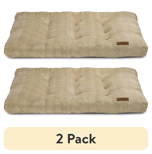 (2 Pack)  Extra Large Dog Bed, Tufted Plush, Tan, 38" X 48"